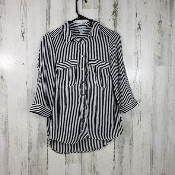 H&M sheer black and white striped top women's size 6 - Picture 9 of 9